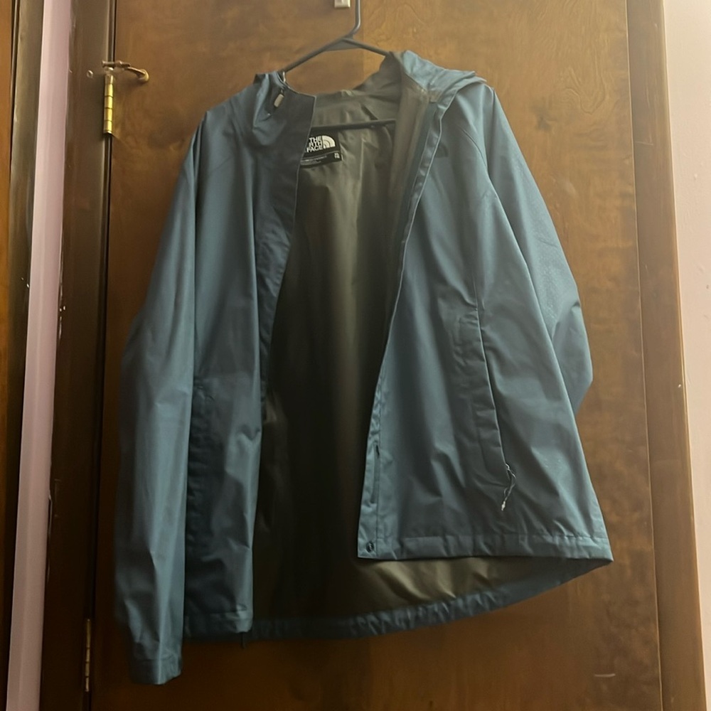 North Face Windbreaker Rain Jacket Women's XL Navy Zip Button Hooded Long Sleeve